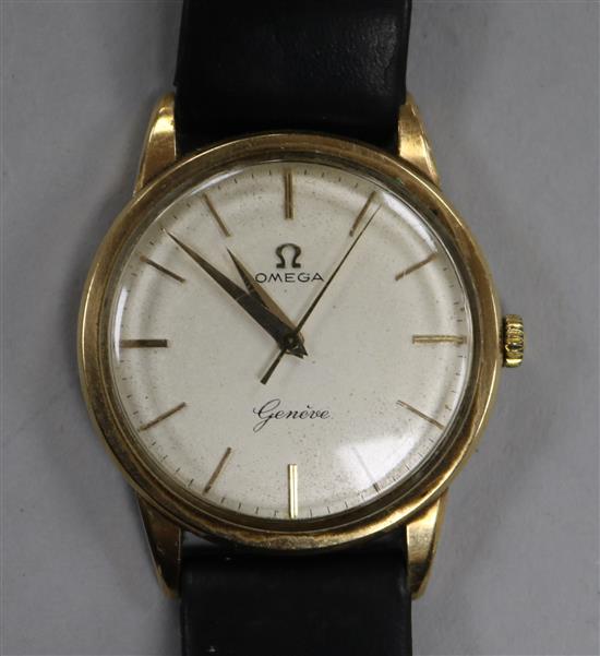 A gentlemans 1960s 9ct gold Omega manual wind wrist watch, movement c.600.